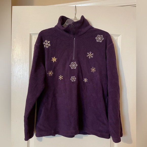 Premiere International Purple 1/4 Zip Fleece Snowflake Pull Over Size M 90s - Picture 1 of 6